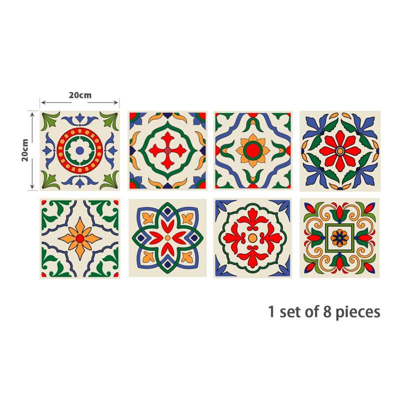 

8pcs Graphic Print Tile Sticker, Multicolor