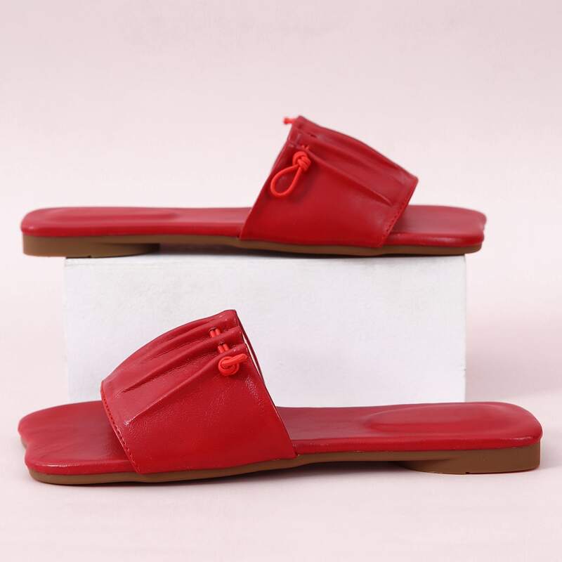 

Pleated Slide Sandals, Red