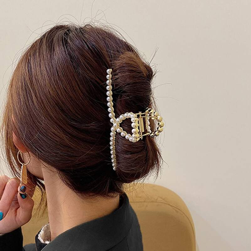 

1pc Faux Pearl Decor Hair Claw, Gold