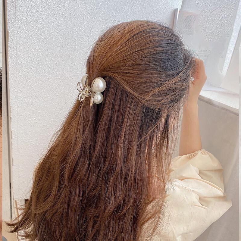 1pc Faux Pearl Decor Hair Claw, Clear