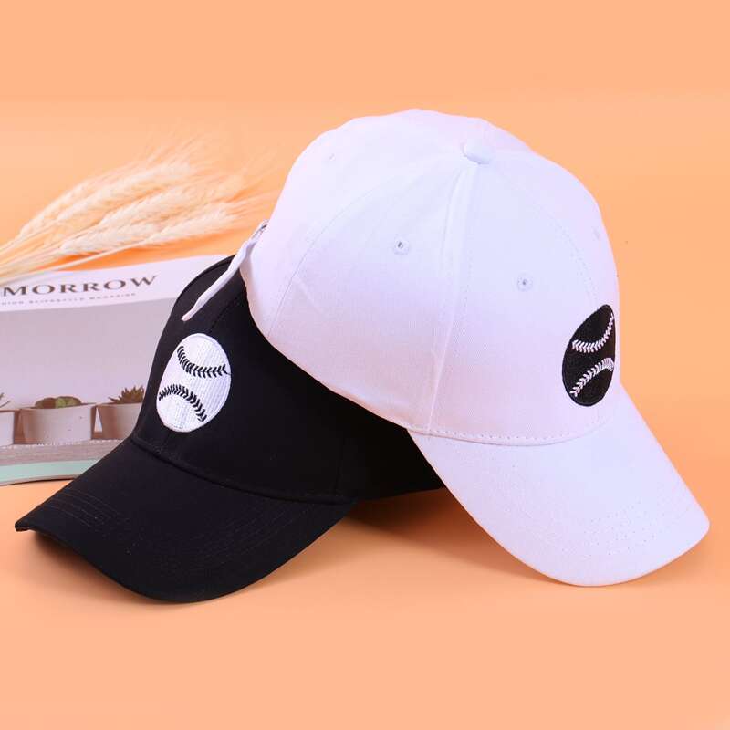 

Guys 2pcs Ball Embroidery Baseball Cap, Black and white