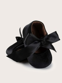 Infant Girl Bow Decor Flats - Black - View 2