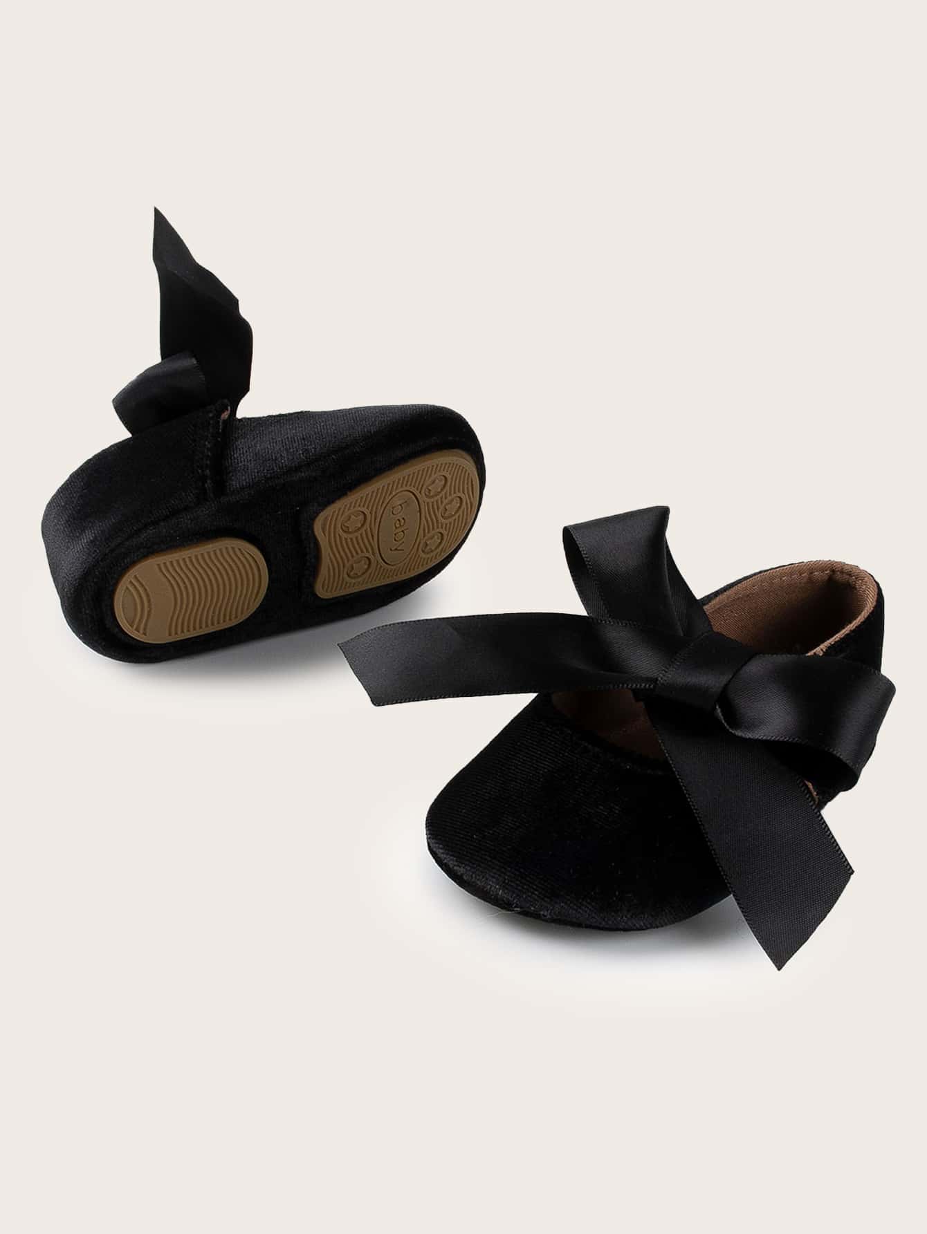 Infant Girl Bow Decor Flats - Black - View 5