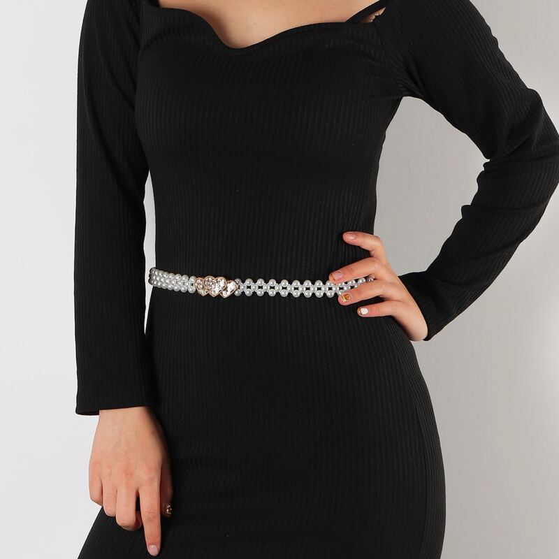 

Heart Faux Pearl Belt, White
