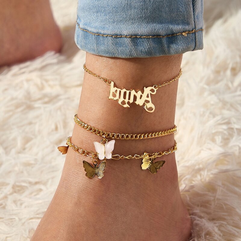 

3pcs Butterfly Chain Anklet, Gold