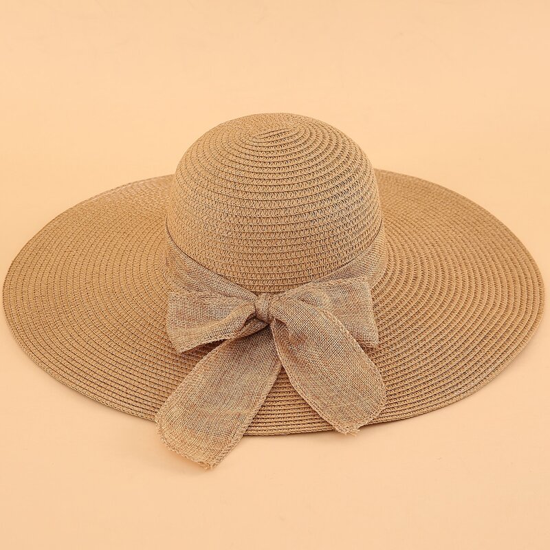 

Bow Knot Decor Straw Hat, Khaki