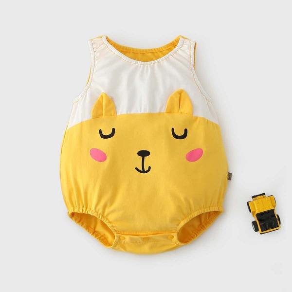 

Baby Girl Cartoon Rabbit Graphic 3 D Ear Design Bodysuit, Yellow