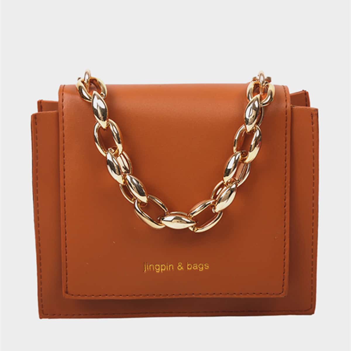 

Solid Chain Satchel Bag, Brown