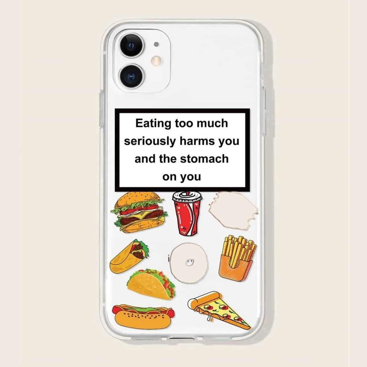 

Slogan & Fast Food Print Phone Case, Clear