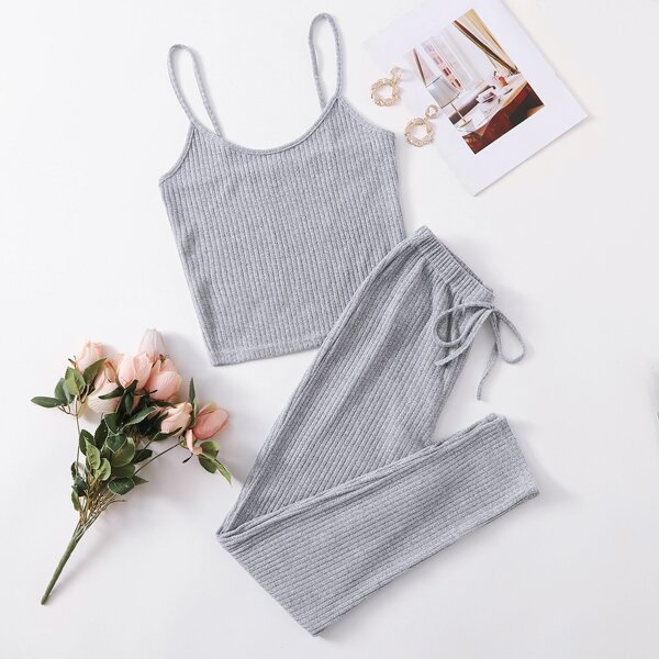 

Solid Cami Top & Pants PJ Set, Light grey
