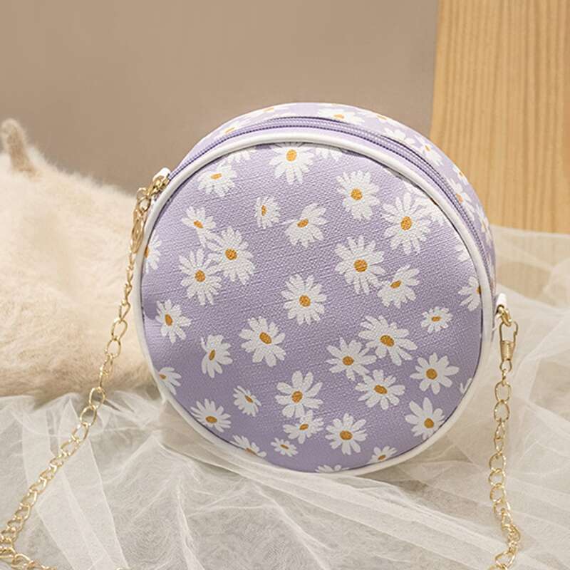 

Daisy Print Circle Bag, Mauve purple