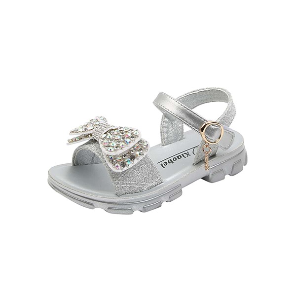 

Girls Rhinestone & Bow Decor Sandals, Silver