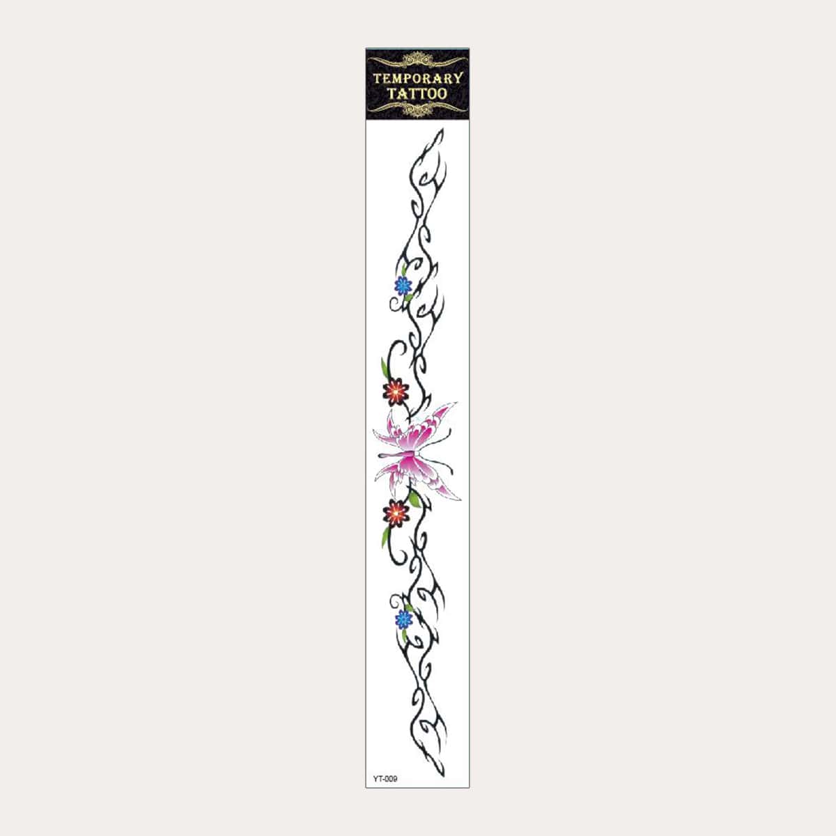 

1pc Butterfly & Floral Pattern Tattoo, Multicolor