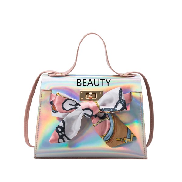 

Holographic Bow Decor Satchel Bag, Pink
