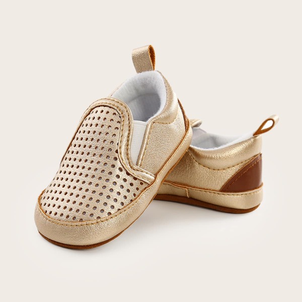 

Baby Boy Metallic Hollow Out Slip On Flats, Gold