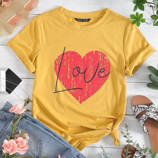 

Heart & Letter Graphic Tee, Yellow