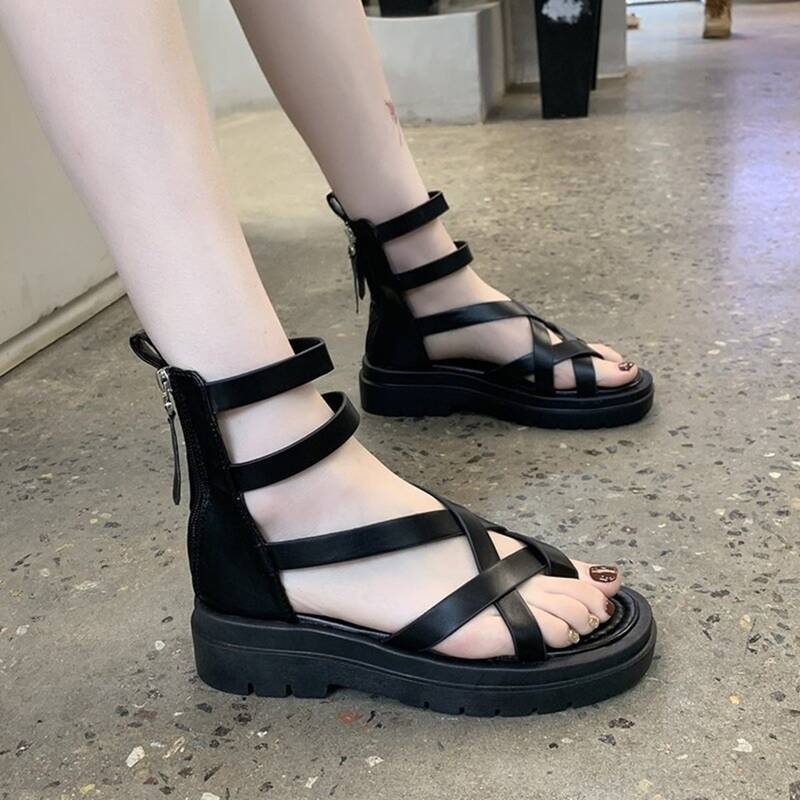 

Toe Post Back Zip Gladiator Sandals, Black