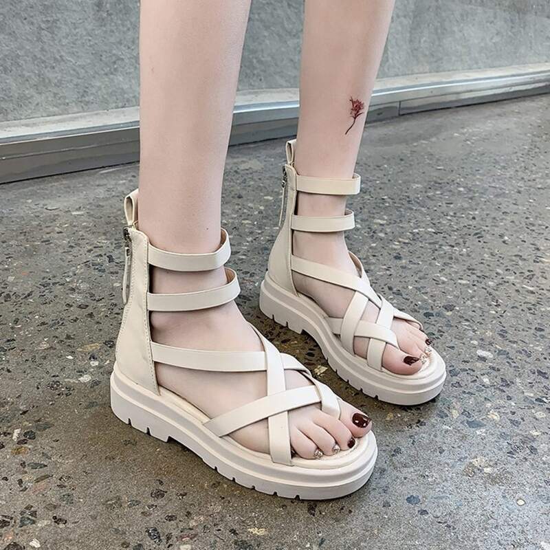 

Toe Post Back Zip Gladiator Sandals, Beige