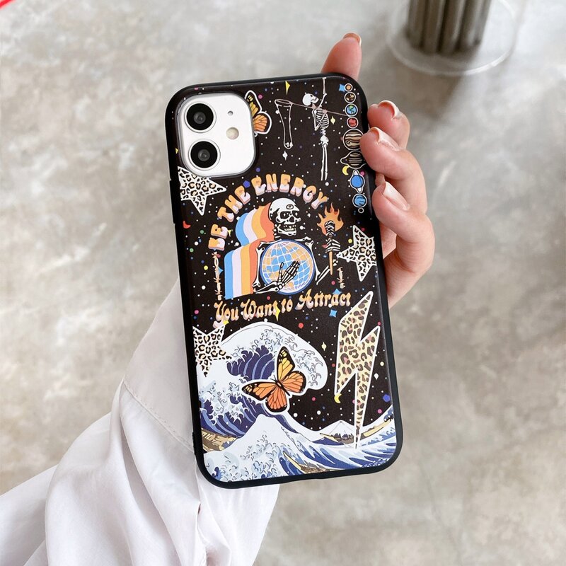 

Skeleton & Wave Print Phone Case, Multicolor