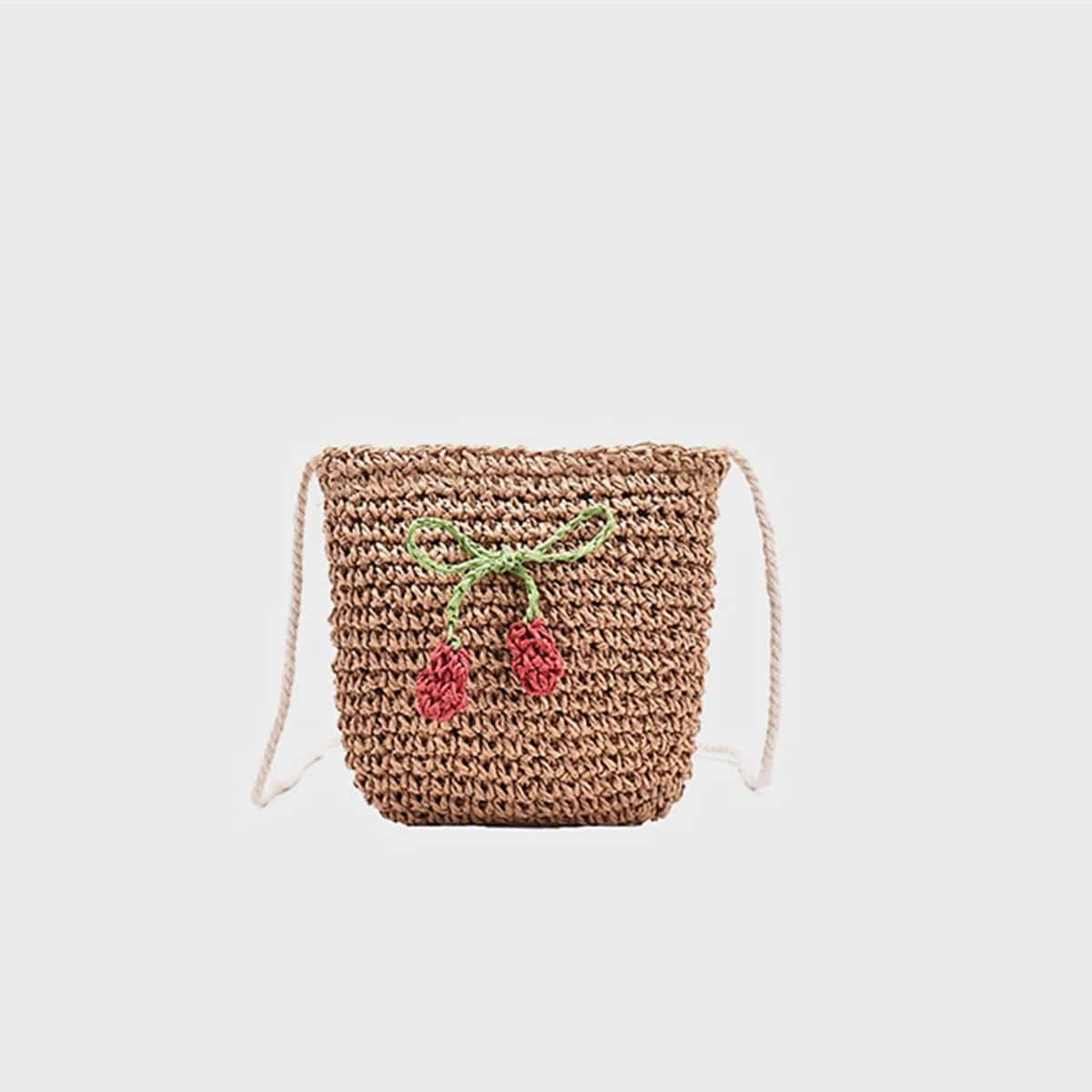 

Cherry Straw Crossbody Bag, Khaki