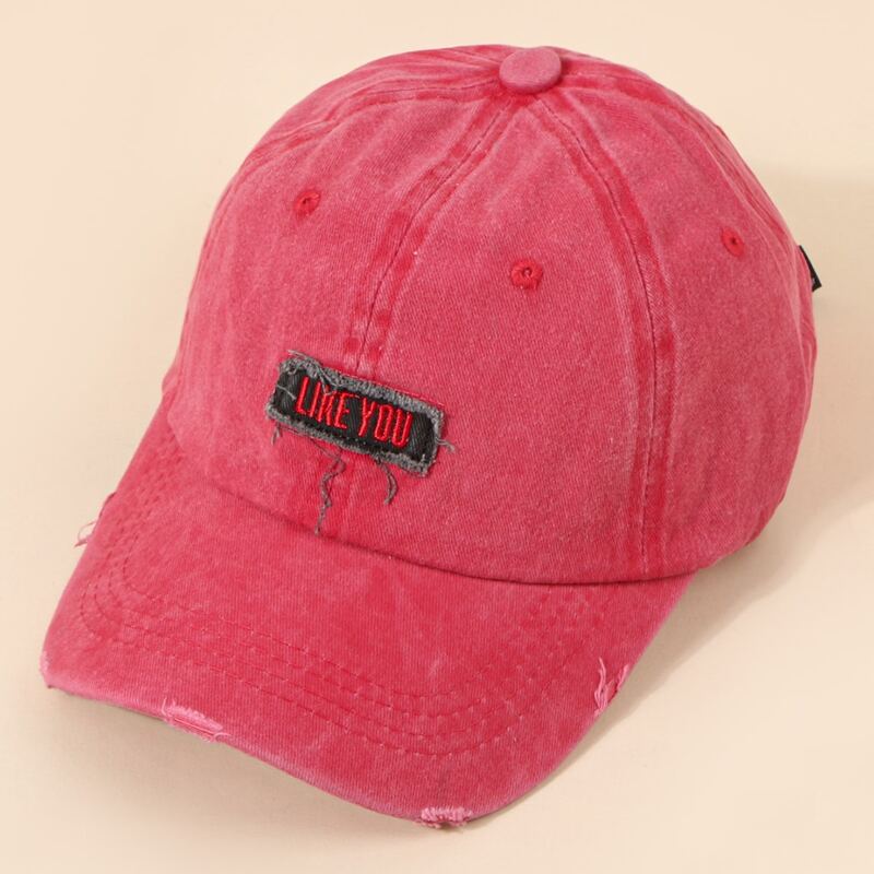 

Letter Embroidery Ripped Baseball Cap, Red