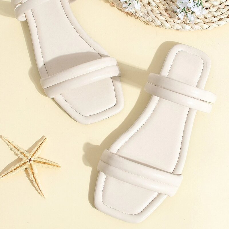 

Simple Strap Slide Sandals, Beige