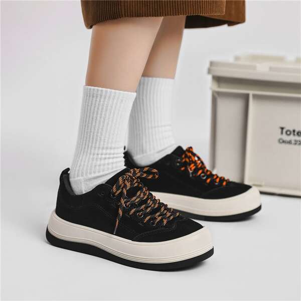 

Lace Up Front Suede Skate Shoes, Black