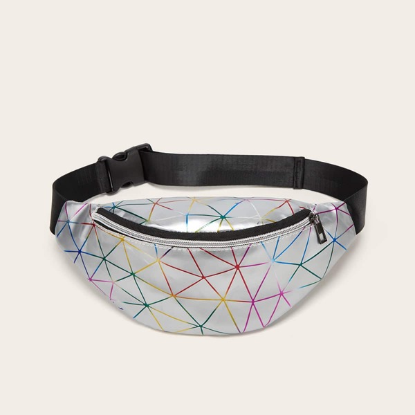 

Metallic Geometric Pattern Fanny Pack, Silver