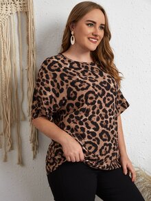 EMERY ROSE Plus Leopard Print Batwing Sleeve Blouse - Multicolor - View 3
