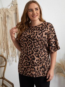 EMERY ROSE Plus Leopard Print Batwing Sleeve Blouse - Multicolor - View 4