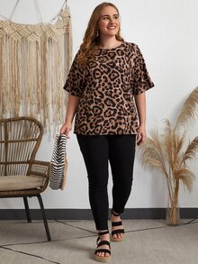 EMERY ROSE Plus Leopard Print Batwing Sleeve Blouse - Multicolor - View 5