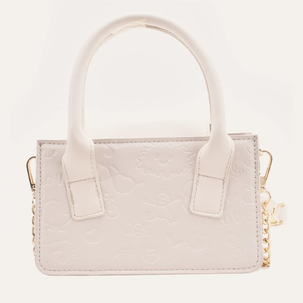 

Cartoon Embossed Double Handle Satchel Bag, White