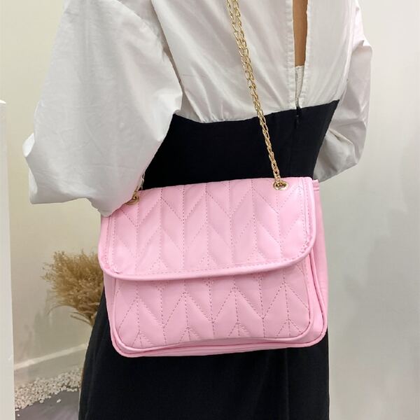 

Stitch Detail Chain Shoulder Bag, Baby pink
