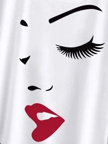 SHEIN LUNE Plus Figure Graphic Batwing Sleeve Tee For Summer - White - View 3