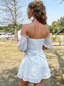 Eilly Bazar Đầm Cắt ra màu trơn Boho - trắng - Xem 2