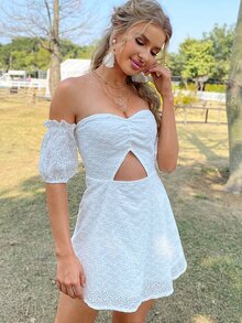 Eilly Bazar Đầm Cắt ra màu trơn Boho - trắng - Xem 5