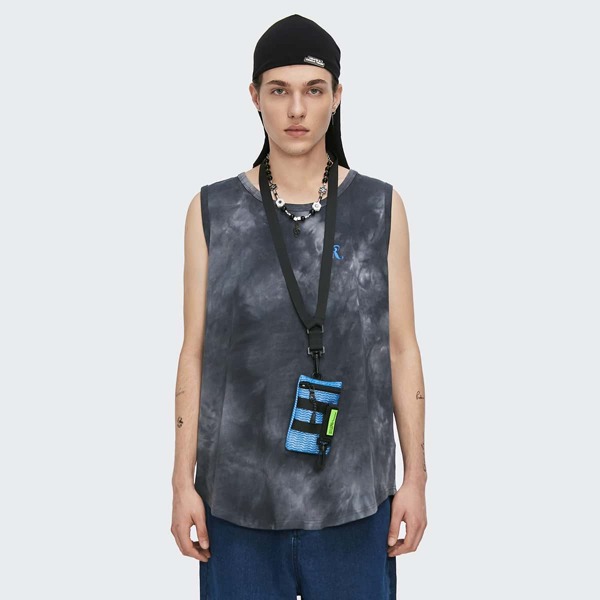 

Men Letter Graphic Tie Dye Tank Top, Dark grey