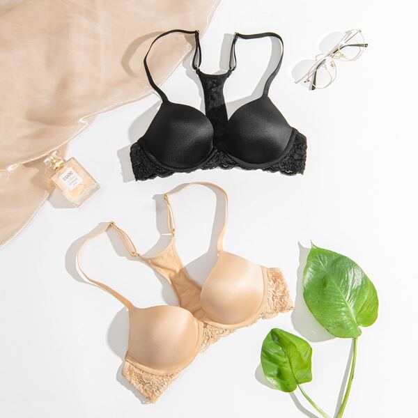 

Front Close Beauty Back Lace Insert Underwire Bra, Beige
