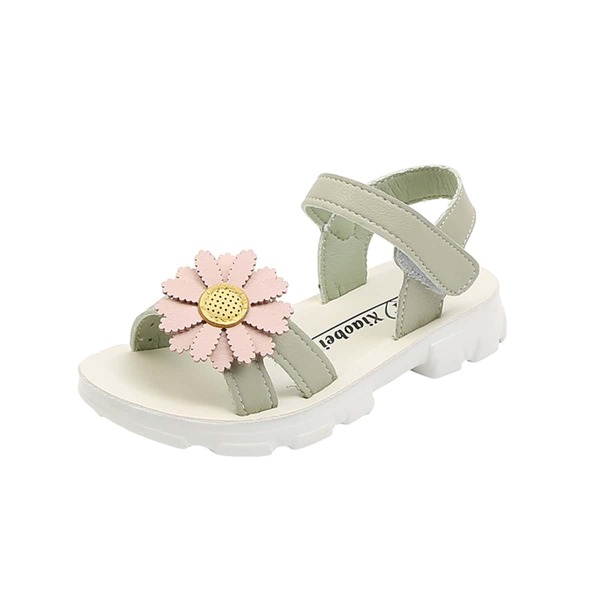 

Girls Floral Decor Velcro Strap Sandals, Green