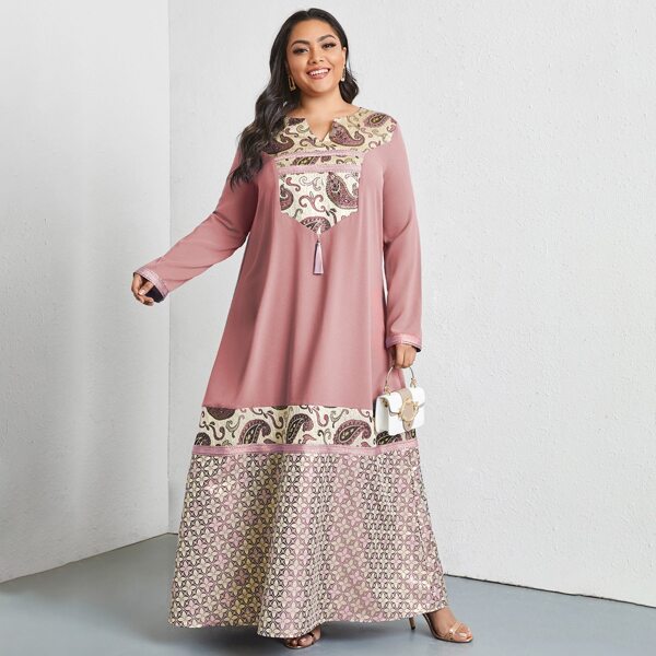 

Plus Paisley Pattern Notched Neck Tassel Maxi Dress, Pink