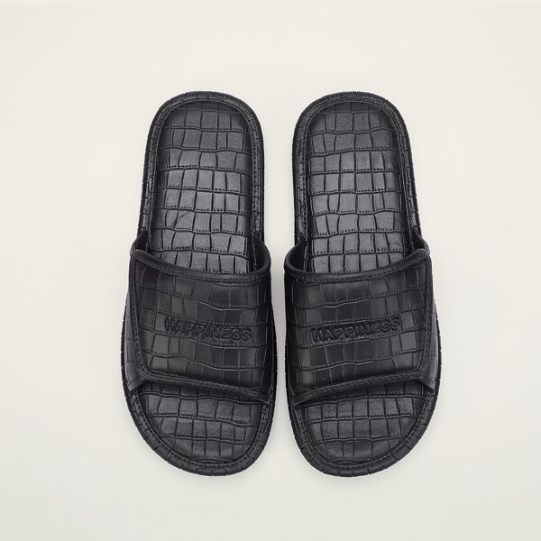 

Letter Embossed Slide Sandals, Black