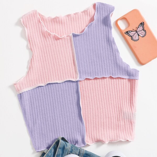 

Plus Lettuce Trim Colorblock Tank Top, Baby pink