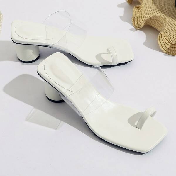 

Clear Toe Loop Chunky Heeled Thong Sandals, White