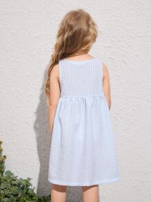 SHEIN 小女童紐扣條紋娃娃洋裝 - 淺藍色 - 查看 2