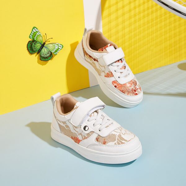 

Girls Color Block Velcro Strap Sneakers, White