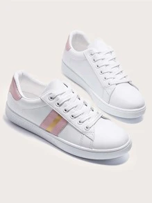 Lace-up Front Wide Fit Skate Shoes - White - View 2