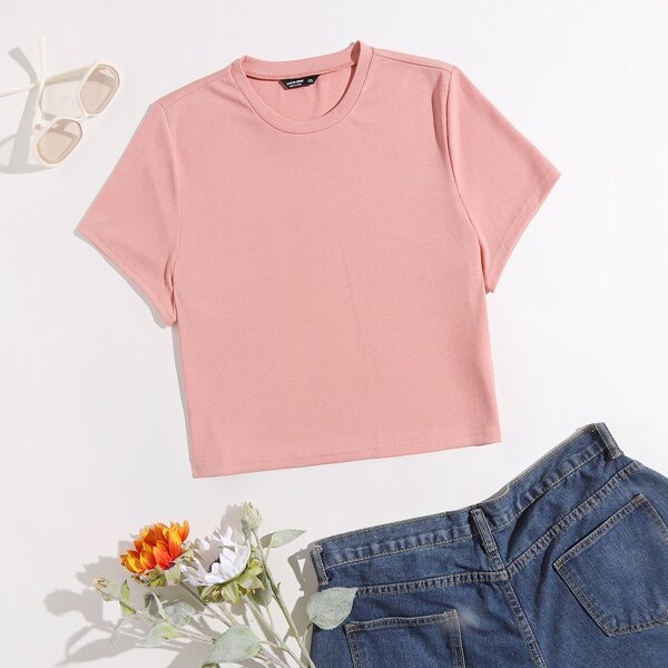 

Plus Solid Round Neck Tee, Pink