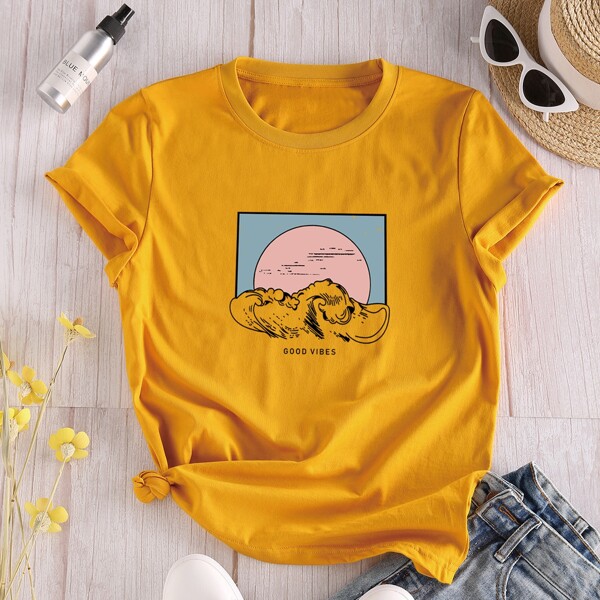 

Футболка с принтом "великая волна, Горчично-желтый