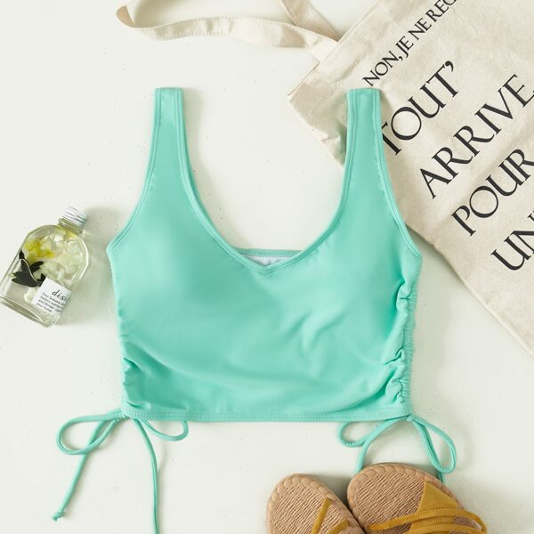 

Drawstring Side Bikini Top, Mint green