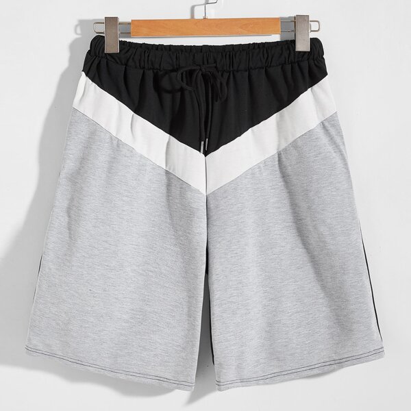 

Men Color Block Drawstring Shorts, Grey